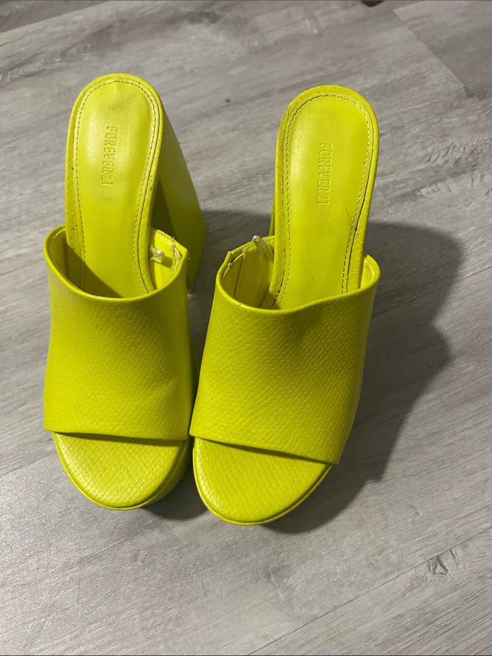 Forever 21 Neon Yellow Open-Toe Mule Heels